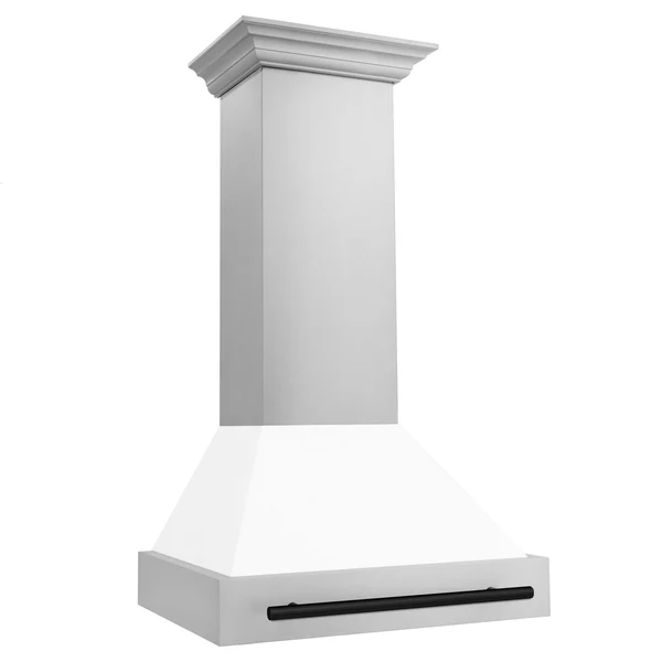 ZLINE 30 Inch Autograph Edition Stainless Steel Range Hood with White Matte Shell and Matte Black Handle, 8654STZ-WM30-MB image 1