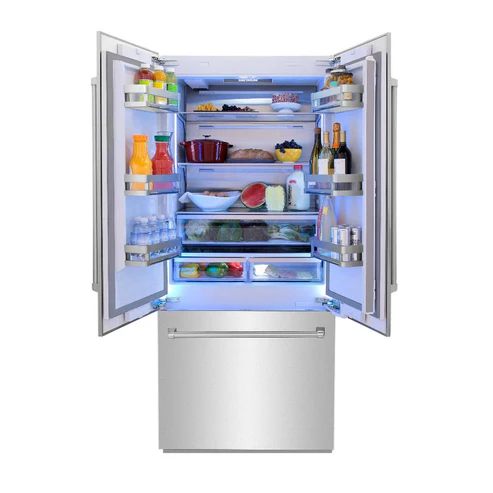 ZLINE 36 in. 19.6 cu. ft. Panel Ready French Door Built-In Bottom Freezer Refrigerator with Water Dispenser and Ice Maker (RBIV-36) image 2